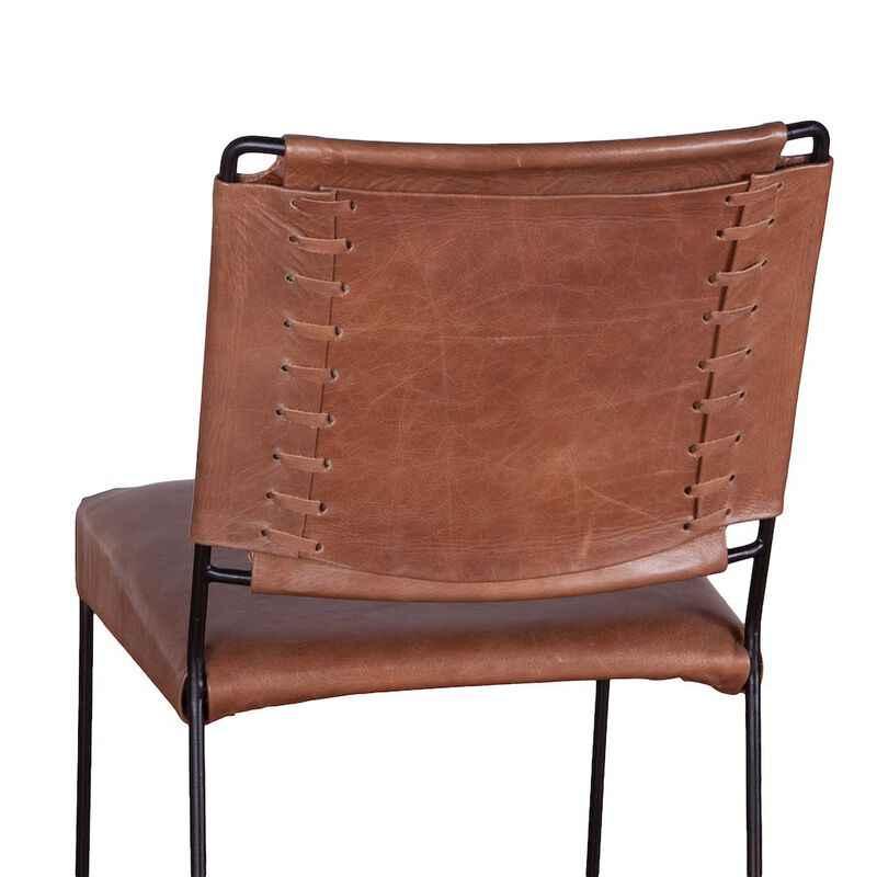 World Interiors Melbourne Dining Chair In Tobacco Leather And Iron