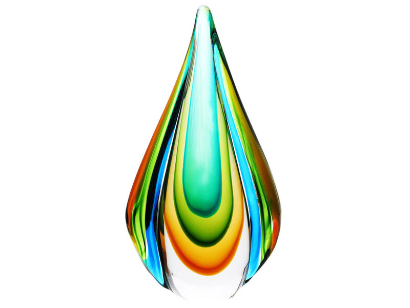 Hand Blown Green Flame Teardrop Sommerso Art Glass Sculpture