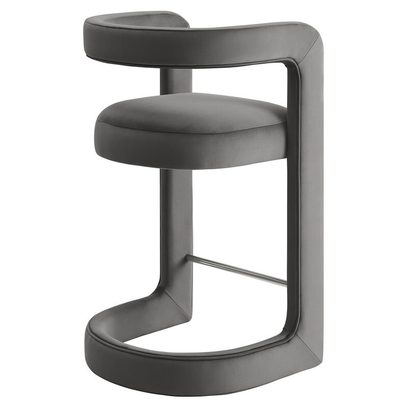 Modway Winslow Performance Velvet Counter Stool with Stainless Steel Footrest in Storm Gray image number 6