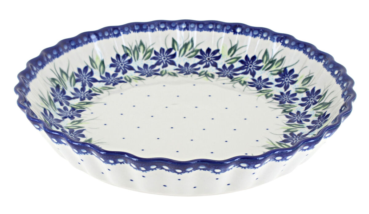 Blue Rose Polish Pottery Sunflower Maze Pie Plate