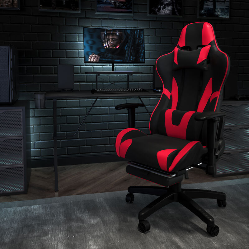 X30 Gaming Chair Racing Office Ergonomic Computer Chair with Reclining Back and Slide-Out Footrest in   LeatherSoft image number 1