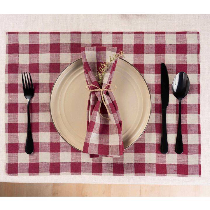 Solino Home 100% Pure Linen Placemats 14 x 19 Inch Set of 4 - Morgan Check