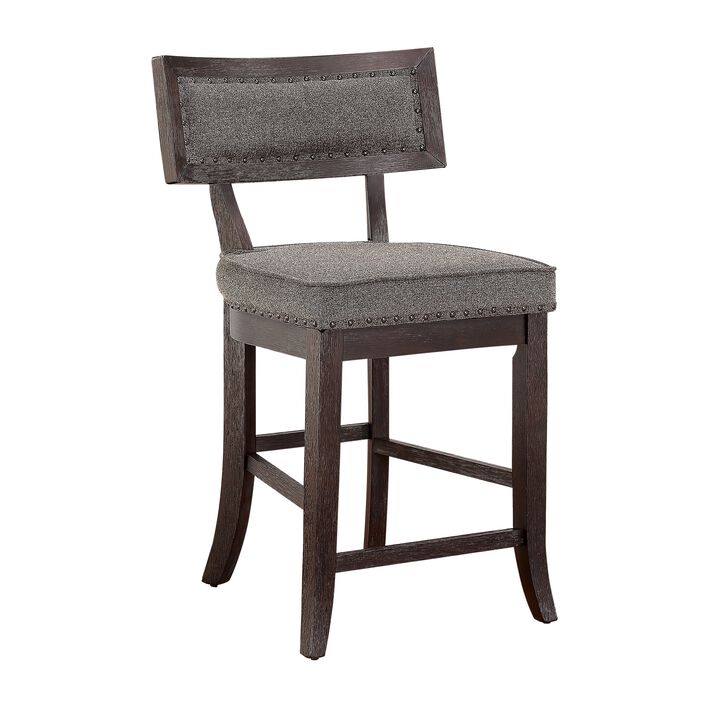Shan 25 Inch Counter Height Chair, Nailhead Trim, Brown Wood, Set of 2