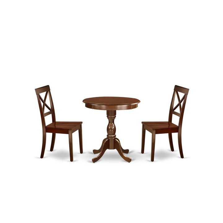 East West Furniture - ESBO3-MAH-W - 3-Pc Modern Dining Table Set - 2 Dining Room Chairs and 1 Dining Table (Mahogany Finish)