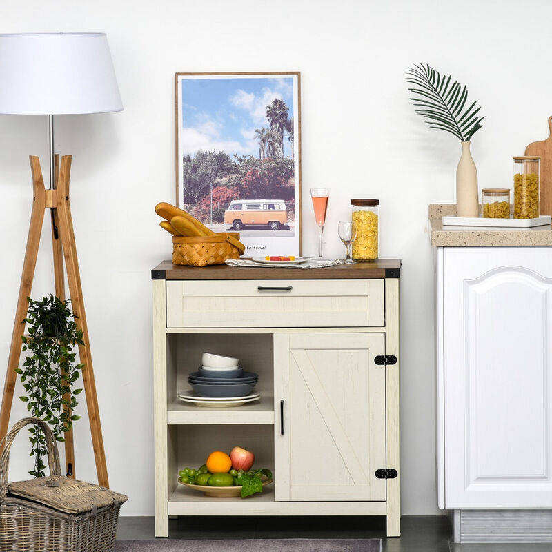 Distressed White Buffet: Modern Sideboard with Adjustable Shelves