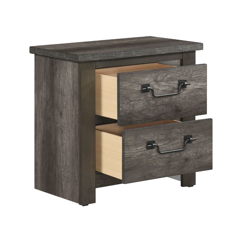 Nemy Nightstand, 2 Drawers, Gray Melamine Laminate, Drop Handles - Benzara