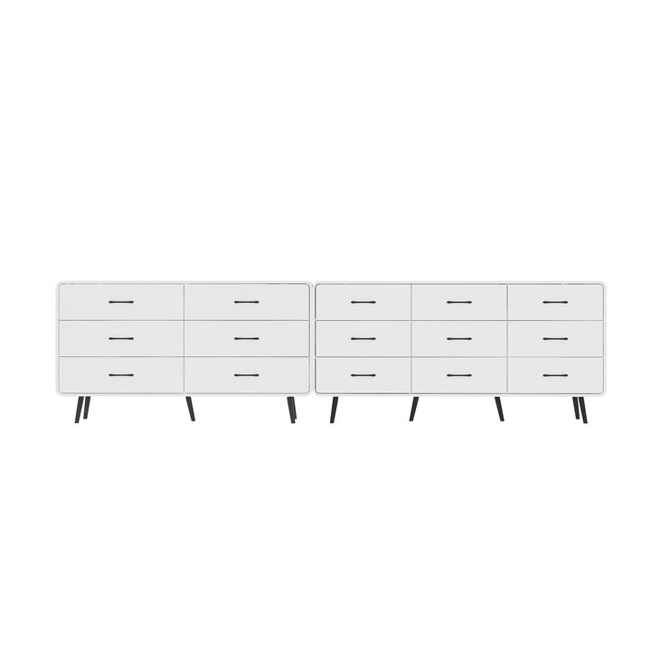 FUFU&GAGA Modern 15-Drawer Dresser with Sleek Black Handles (117.9" W x 15.7" D x 30.7" H), White