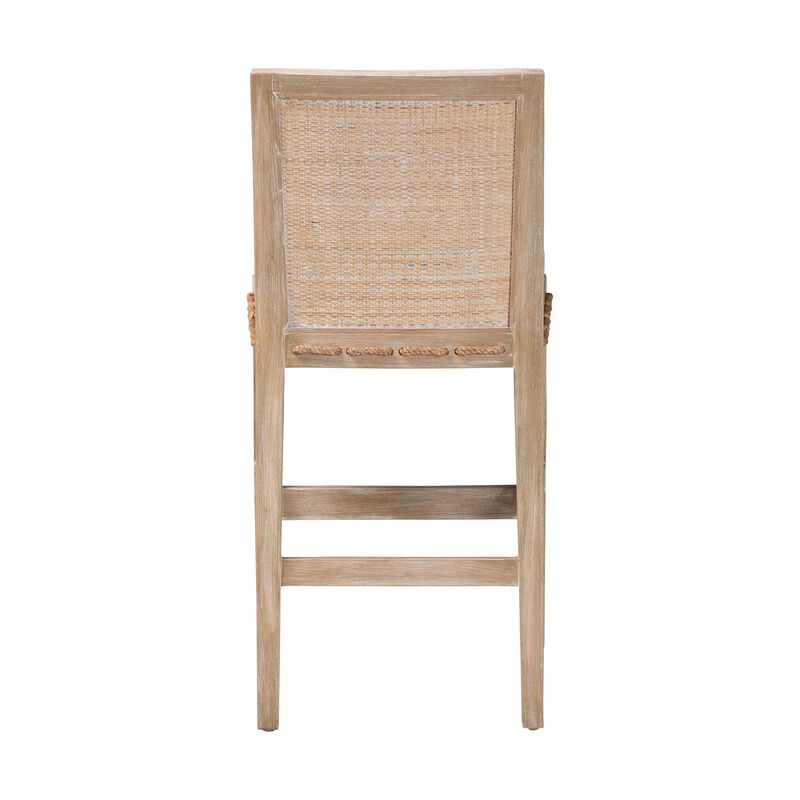 bali & pari Ashford Whitewash Rattan Counter Stool - Mahogany Wood Frame with Handwoven Wicker Backrest and Braided Rope Inserts for Coastal Kitchen image number 3