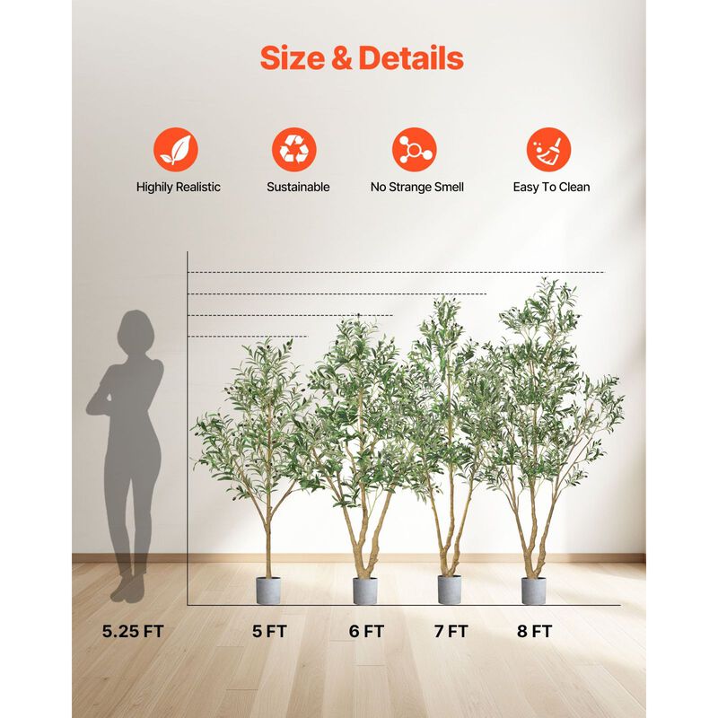 Tall Artificial Olive Tree with Realistic Leaves and Fruits, Faux Indoor Plant with Black Pot image number 3