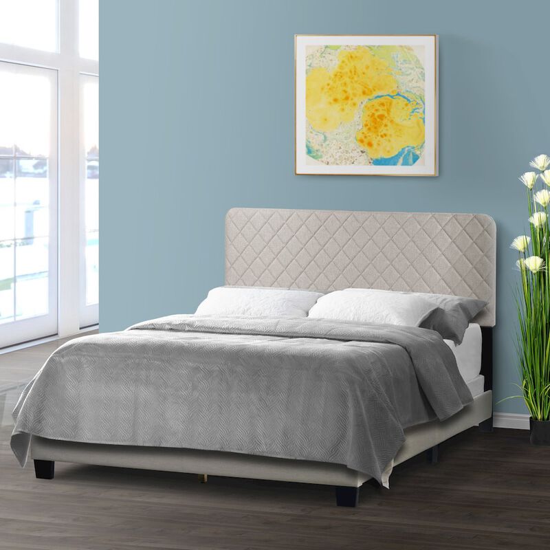 Glamour Home Aurum Beige Fabric Queen Bed with Decorative Stitching