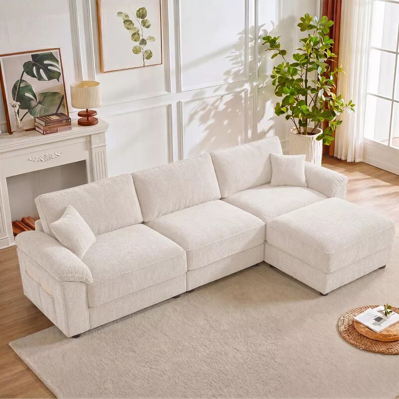 Vipbear 118" Modular L-Shaped Cloud Couch with Movable Ottoman, Chenille Sectional Sofa Living Room image number 9