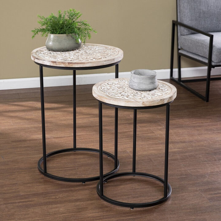 Homezia Set Of Two 25" White Solid Wood And Iron Square End Tables