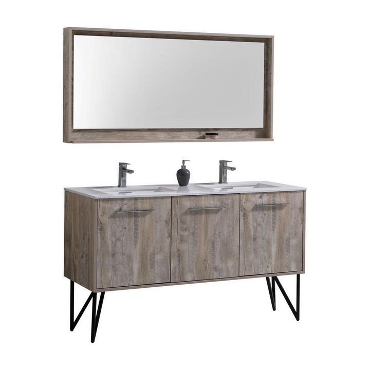 Kubebath Bosco 60 Double Sink Modern Bathroom Vanity w/ Quartz Countertop