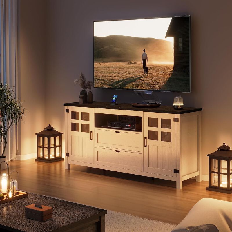 TV Stand for 65 70 75 Inch TVs, Entertainment Center with Adjustable Shelves, 2 Barn Doors and Drawers, Media Cabinet for Living Room, Bedroom image number 7