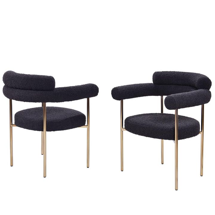 Best Master Furniture Beren Black Boucle Fabric Dining Chair With Gold Leg, Set Of 2