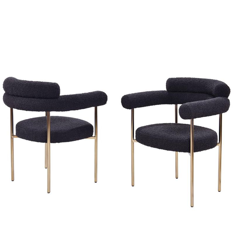 Best Master Furniture Beren Black Boucle Fabric Dining Chair With Gold Leg, Set Of 2
