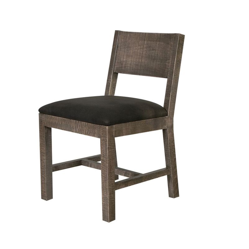 Piel 21 Inch Dining Chair Set of 2, Brown Pine Wood, Black Faux Leather image number 2