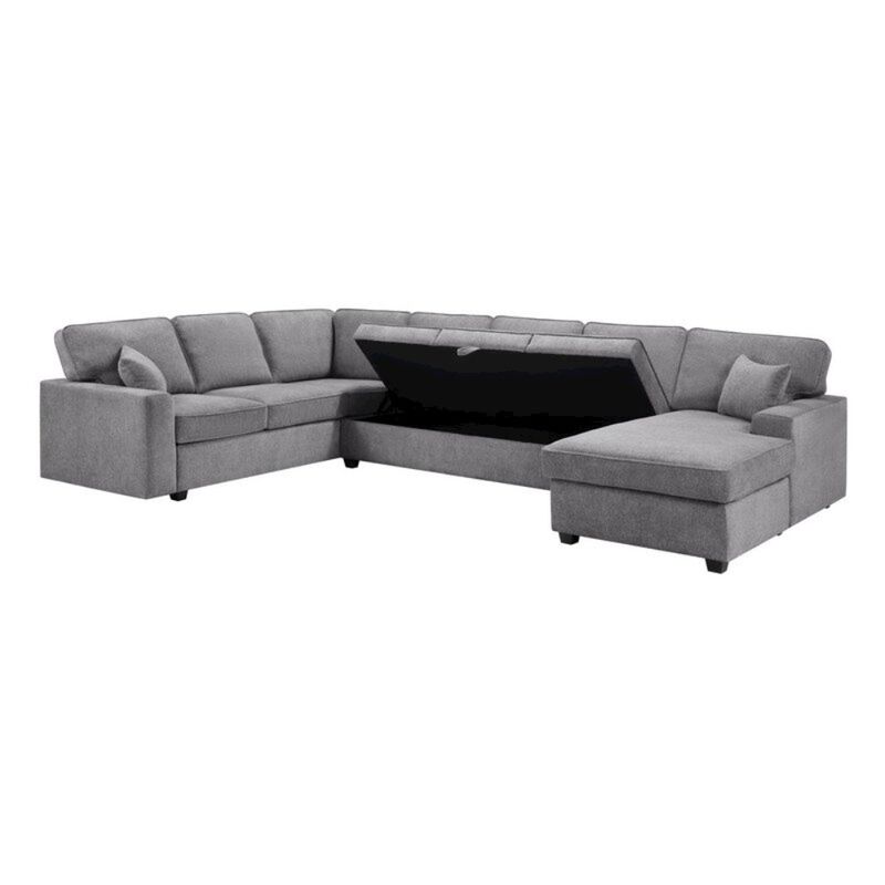 Lilola Home 137W Gray Chenille Sectional Sofa with Right-Facing Chaise