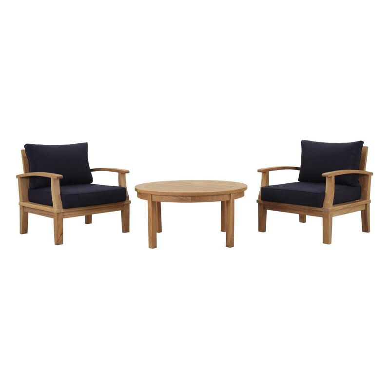 Marina 3 Piece Outdoor Patio Teak Set - Natural Navy
