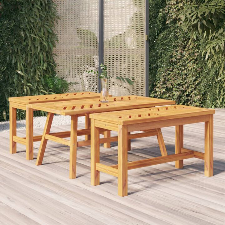 vidaXL Rectangular Acacia Wood Coffee Table with Fishbone Pattern Top and Angled Legs for Indoor and Outdoor Use