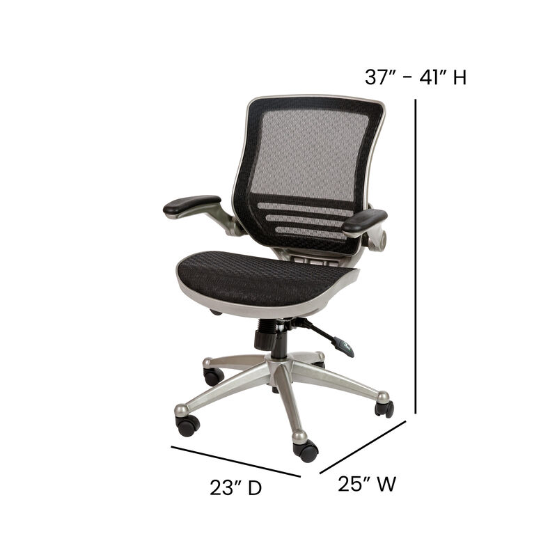 Warfield Mid-Back Transparent Black Mesh Executive Swivel Office Chair with Melrose Gold Frame and Flip-Up Arms image number 6