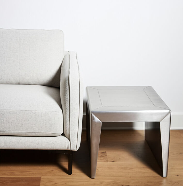 HomeRoots 24" Silver Aluminum and Solid Wood Square Sled End Table