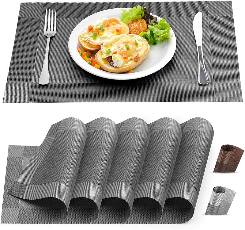 Vinyl Woven Washable Placemats for Dining - Table Set of 6 image number 1