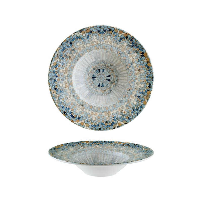 Luca Mosaic Matte dia.11" h:2.5" 14 oz. Round Decorated Porcelain Bowl (Set of 2)