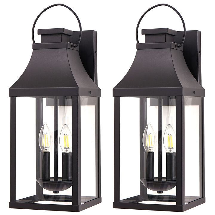 Black 2-Light Outdoor Sconce - 20.2 in. H, Hardwired, E12 Bulbs Not Included (Set of 2)