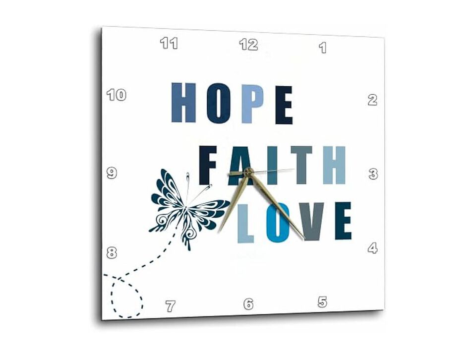Blue Butterfly Inspirational Hope Faith Wall Clock 13 Inch Home Decor