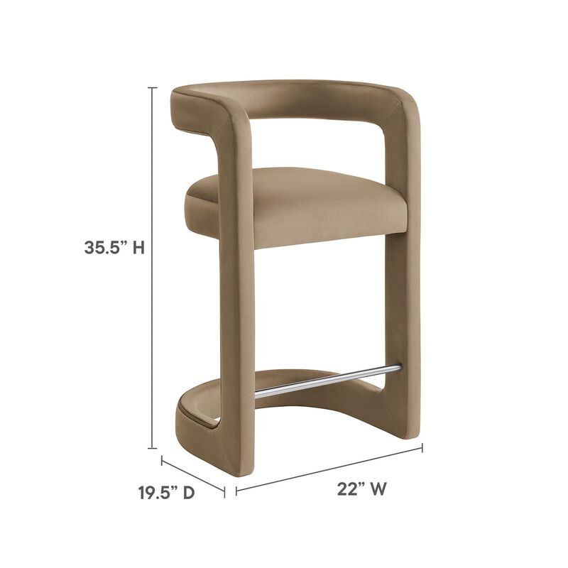 Modway Winslow Performance Velvet Counter Stool with Stainless Steel Footrest in Taupe image number 2