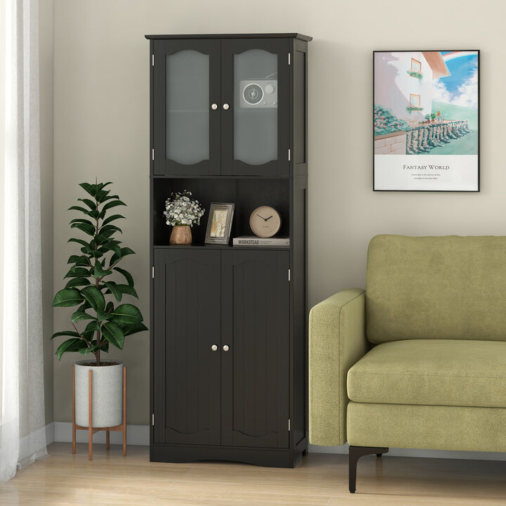Tall Bathroom Storage Cabinet with Frost Glass Doors and Shelves