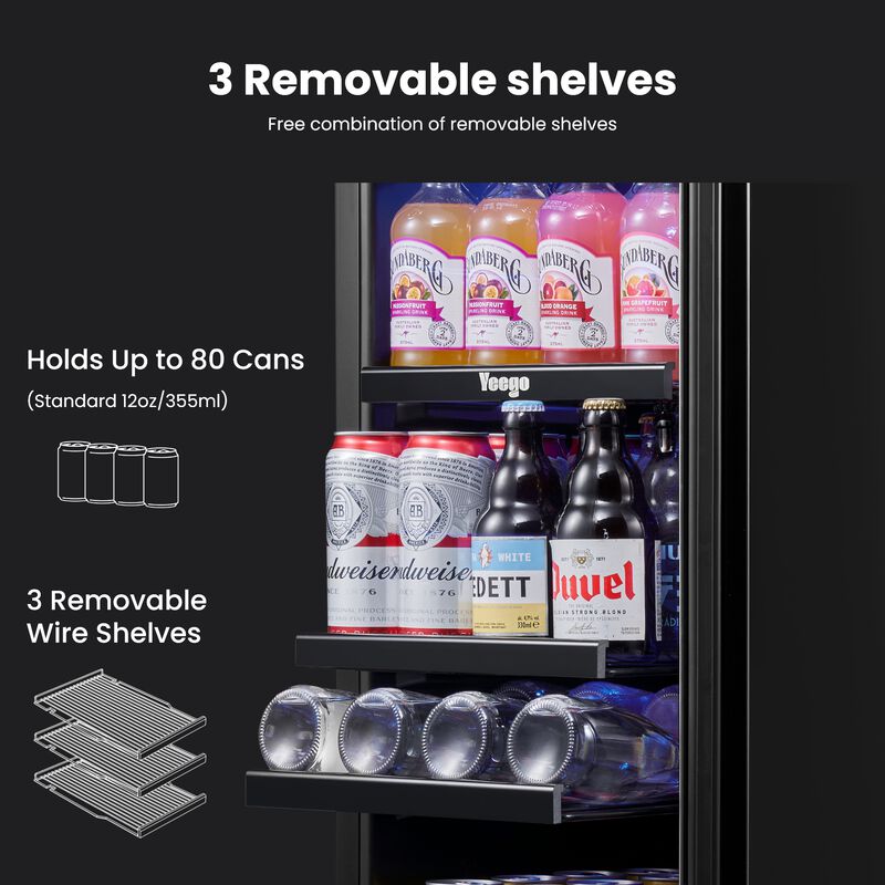 Beverage Refrigerator cooler 15 inch 100 Cans Soda Beer Drink Cooler Built-in/Freestanding for Home Office image number 1
