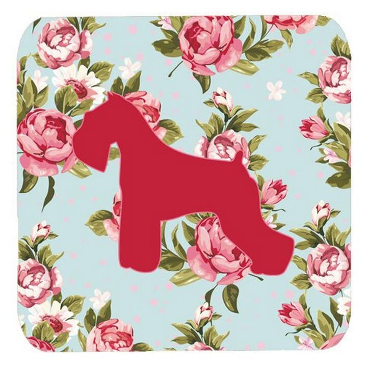 Caroline's Treasures BB1073-RS-BU-FC Schnauzer Shabby Chic Blue Roses Foam Coasters (Set of 4), 3.5 H x 3.5 W, Multicolor