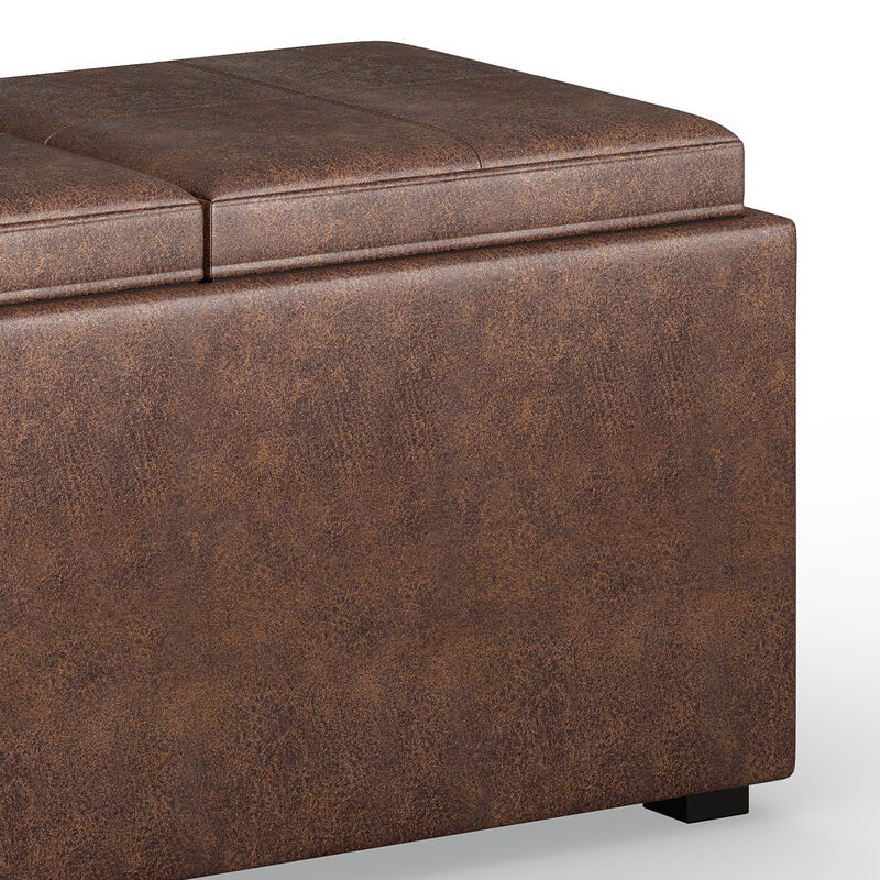 Avalon 5 Piece Storage Ottoman in Distressed Chestnut Brown Faux Leather
