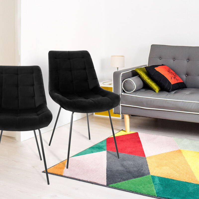 Elama 2 Piece Tufted Chair in Black with Metal Legs