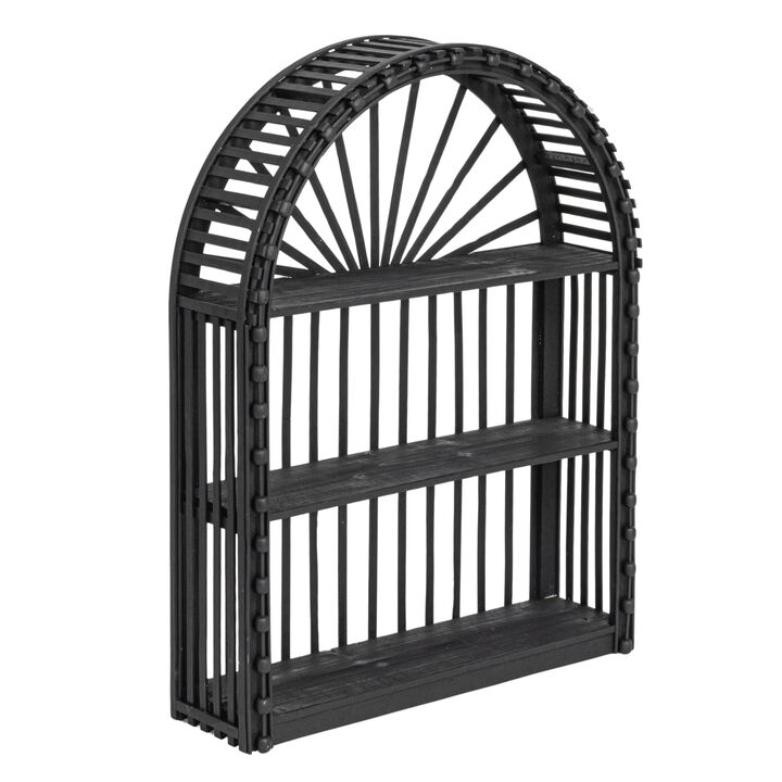 Arched Bamboo and Wood Wall Shelf, Black
