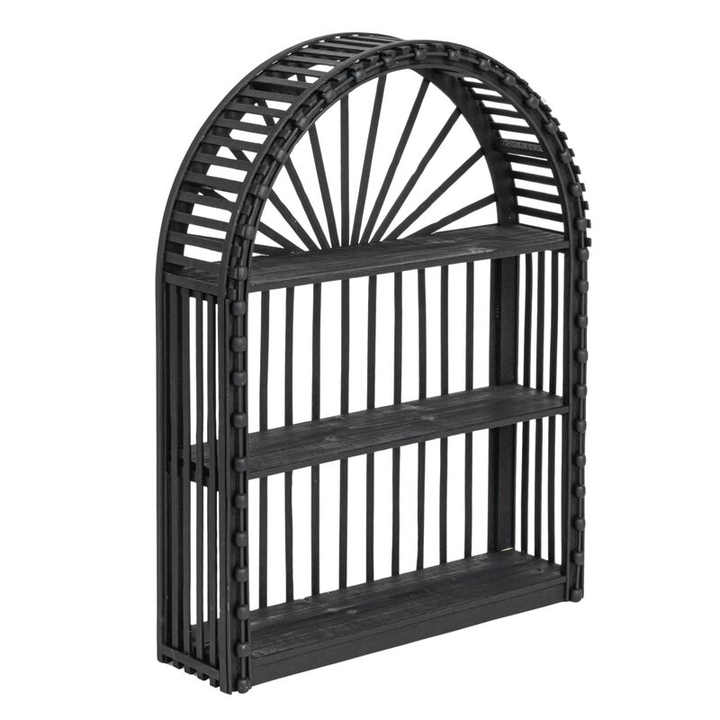 Arched Bamboo and Wood Wall Shelf, Black image number 0