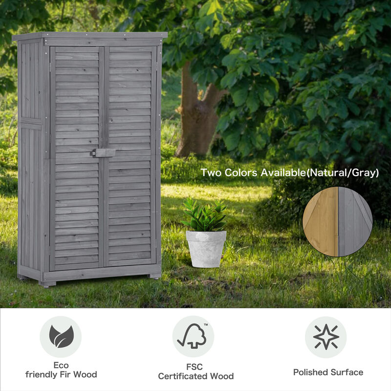 Wooden Garden Shed 3tier Patio Storage Cabinet Outdoor Organizer Wooden Lockers with Fir Wood (Gray Wood Color Shutter Design)