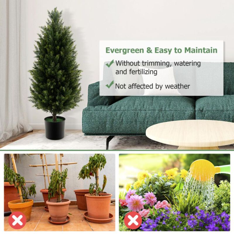 Hivvago Artificial Topiary Cedar Tree with Cement Plastic Pot and Faux Moss
