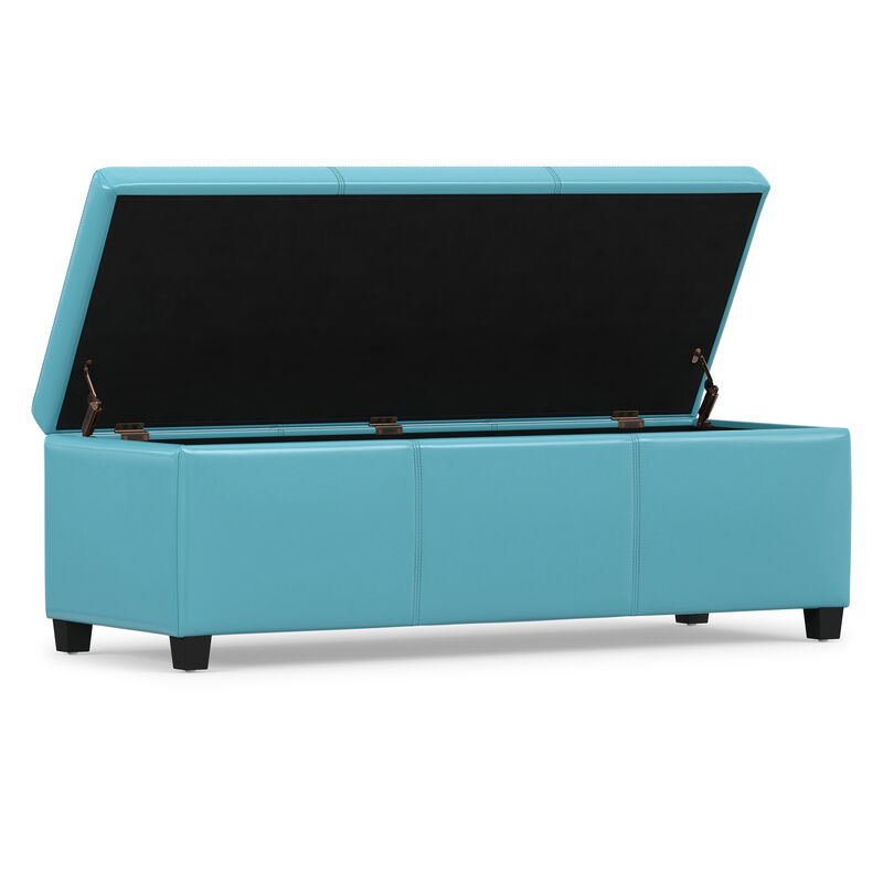 Avalon 48 inch Wide Contemporary Rectangle Storage Ottoman Bench in Soft Blue Vegan Faux Leather, Assembled image number 3