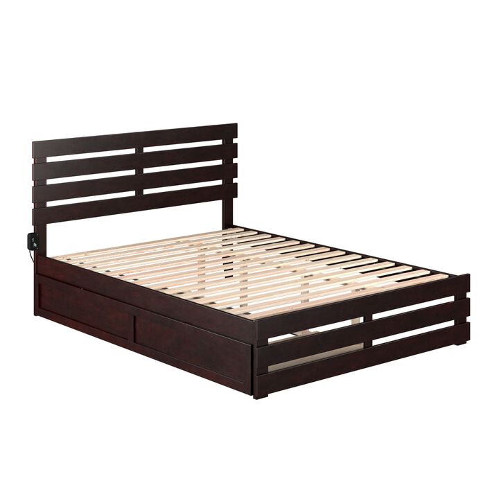 Oxford Queen Bed with Footboard and Twin Extra Long Trundle in Espresso