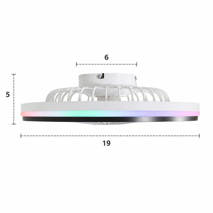 ELEMENT ACE 19 Inch Bladeless RGB Dimmable LED Enclosed Ceiling Fan with Light Flush Mount 6 Speed Remote for Bedroom Home Office