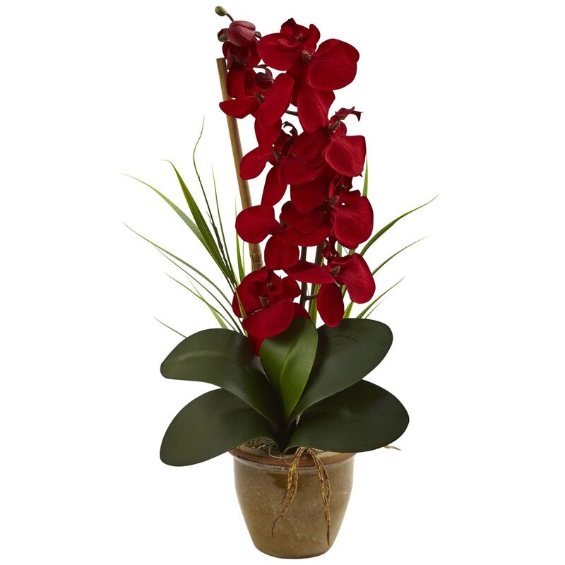 Nearly Natural 21-in Seasonal Phalaenopsis Orchid Arrangement Red
