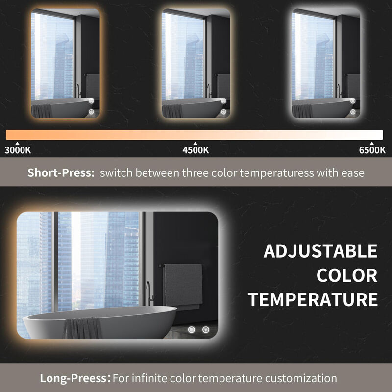 Rectangular Backlit Bathroom Mirror with Anti-Fog Technology and Adjustable Lighting image number 6