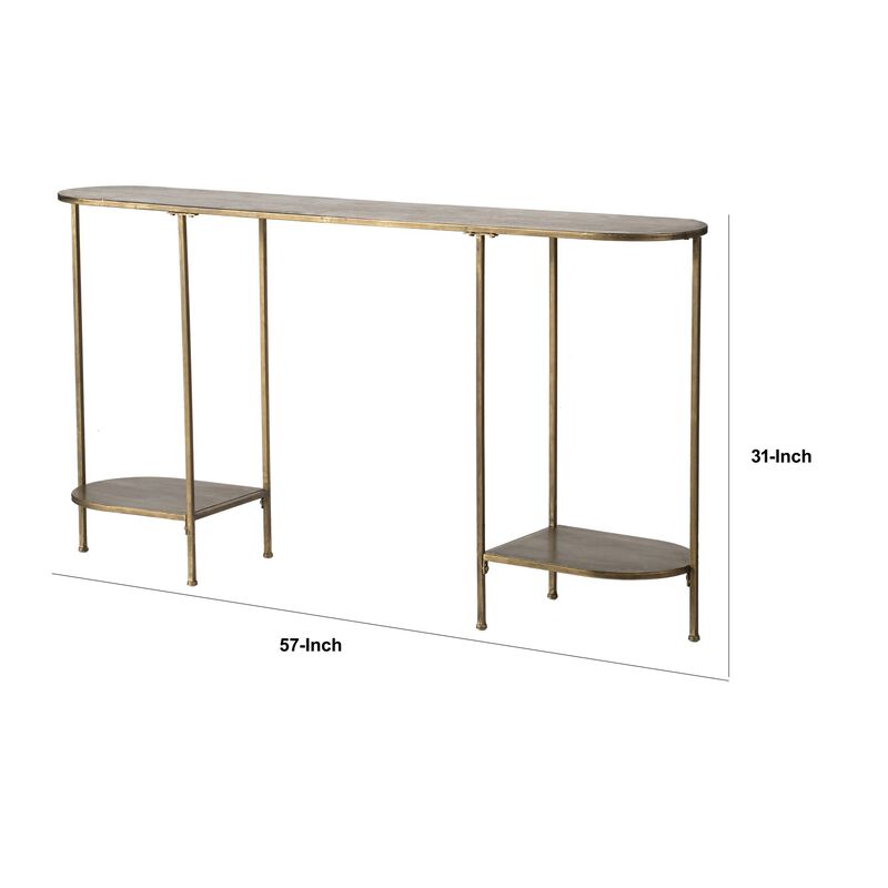 57 Inch Console Table, Oval, Steel Frame, Modern, Bronze Finish