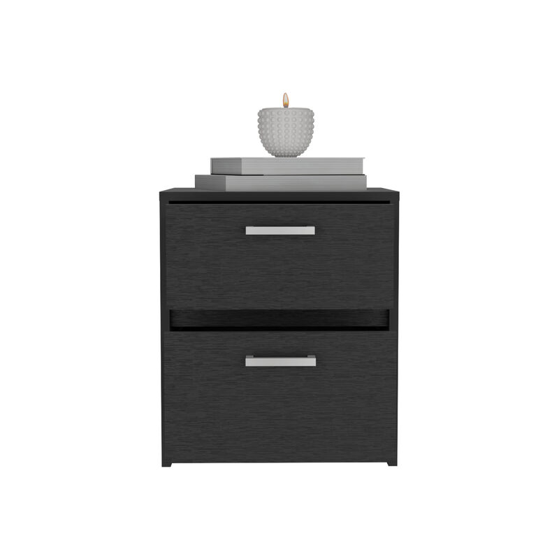 Streamdale Trivor 2 Drawers Nightstand, Metal Handles - Black