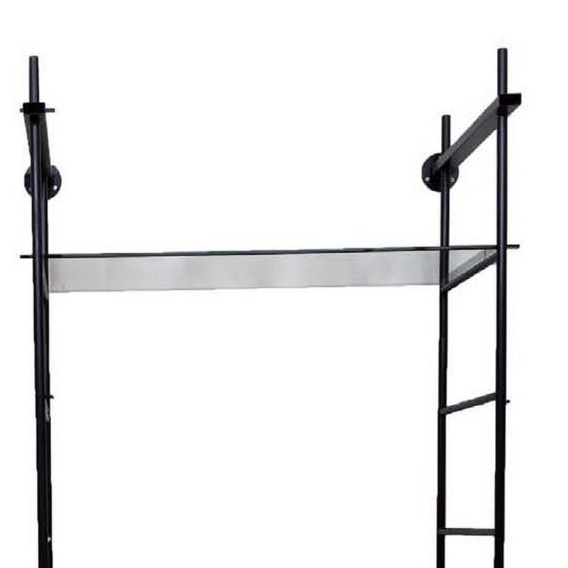 Plant Display Stand, 87 Inch, 3 Shelves Black Metal Ladder Design - Benzara