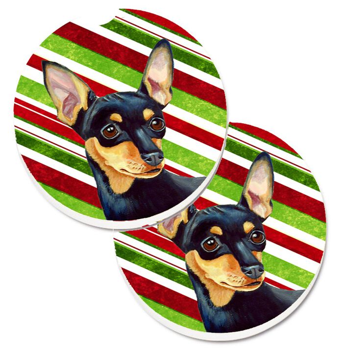 Caroline's Treasures Min Pin Candy Cane Holiday Christmas Set of 2 Cup Holder Car Coasters LH9245CARC, 2.56, Multicolor