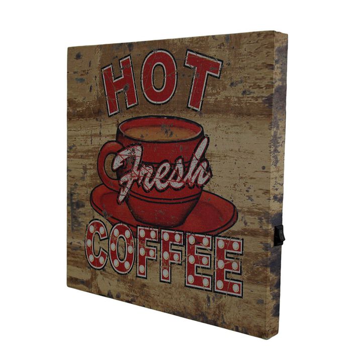 Hot Fresh LED Lighted Coffee Vintage Finish Canvas Wall Hanging